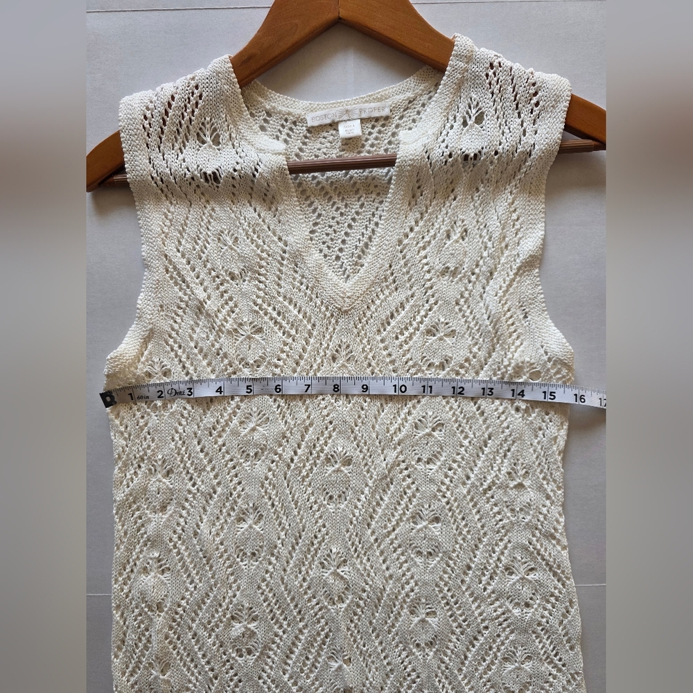 Boston Proper Crochet Tunic Tank L Boho V-Neck Open Knit Swim Cover Up Festival - Picture 9 of 10